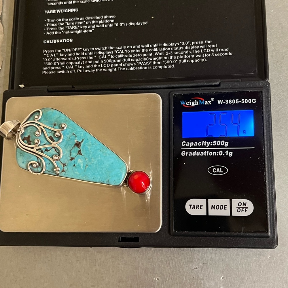 Turquoise and red coral large pendant - Picture 7 of 8